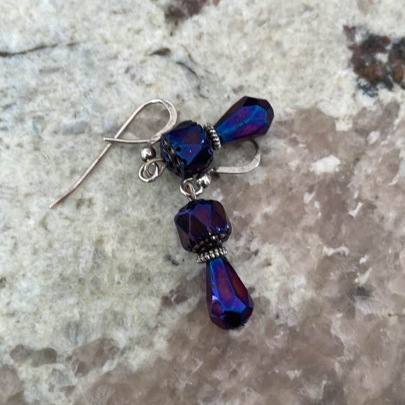 .925 purple beaded dangle earrings - Picture 1 of 13